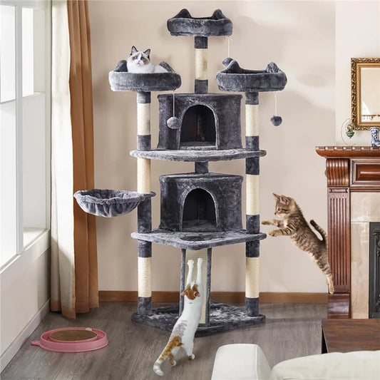 Large Cat Tree Tower with 2 Condos and Scratching Post